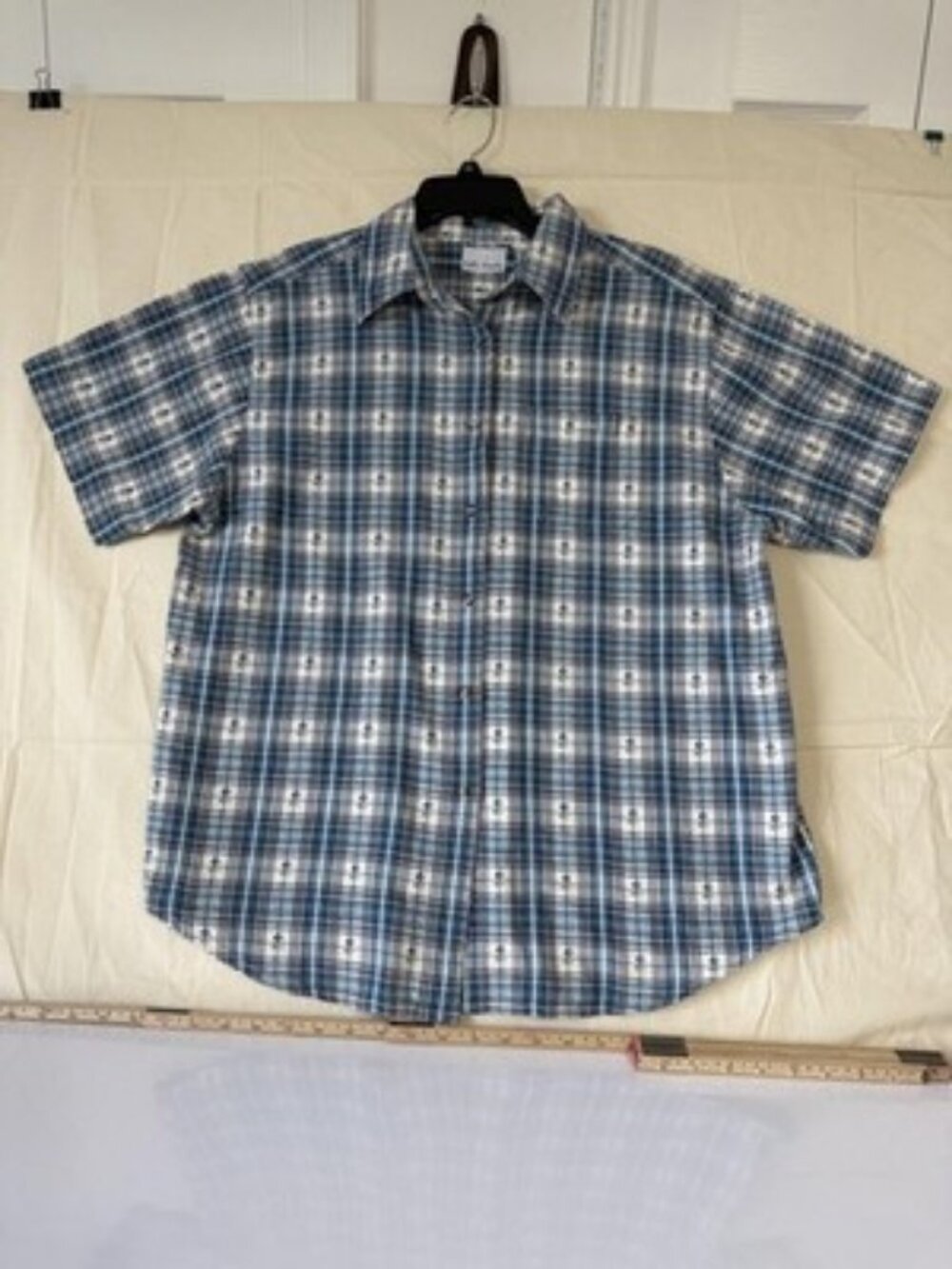 Bobbie Brooks Top Womens XL Blue Plaid Embroidered Short Sleeve Button Up Shirt - Picture 8 of 12